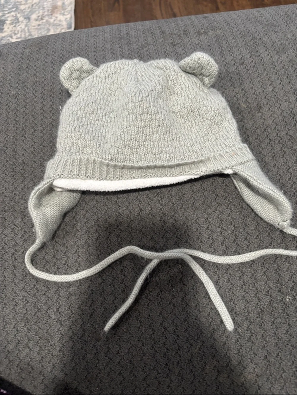 🟢10/$10 - Cozy Knit Earflap Baby Hat with Bear Ears - Light Gray